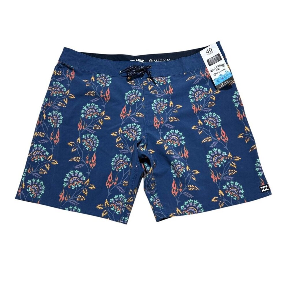 Billabong Sundays Pro Boardshorts Mens 40 Blue Floral Flame Swim Trunks NWT NEW‎